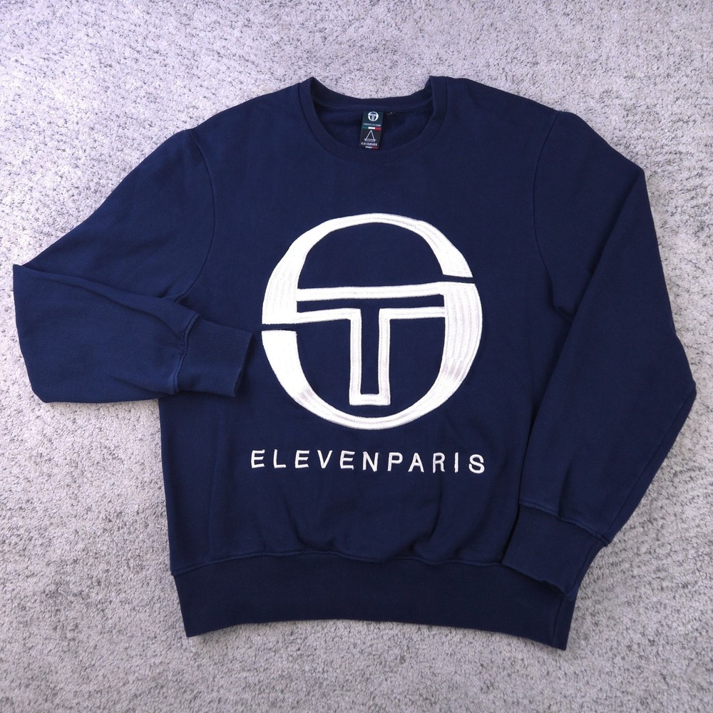 Sergio Tacchini ElevenParis Sweatshirt Men Small Crew Neck Embroidered Logo Blue